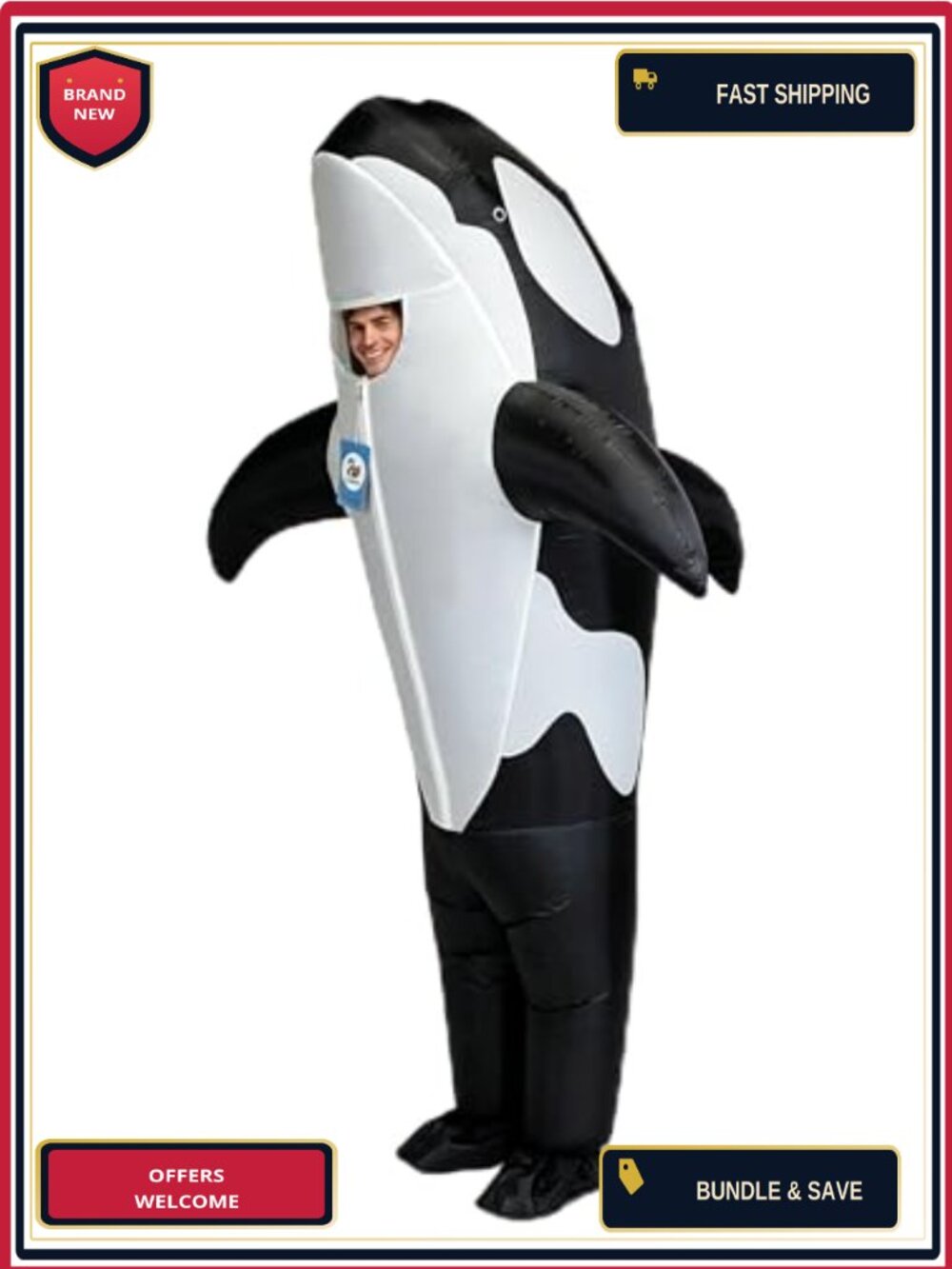 Inflatable Killer Whale Costume with Dorsal Fin Polyester Adult Cosplay